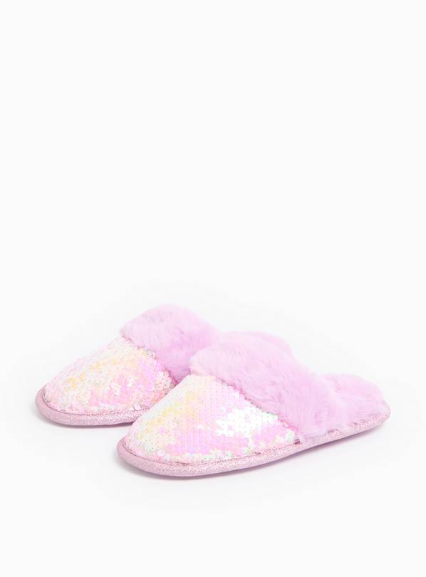 Pink Sequin Faux Fur Lined Slippers 10-11 Infant